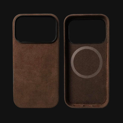 Brown phone case with magnetic design on a #121212 background